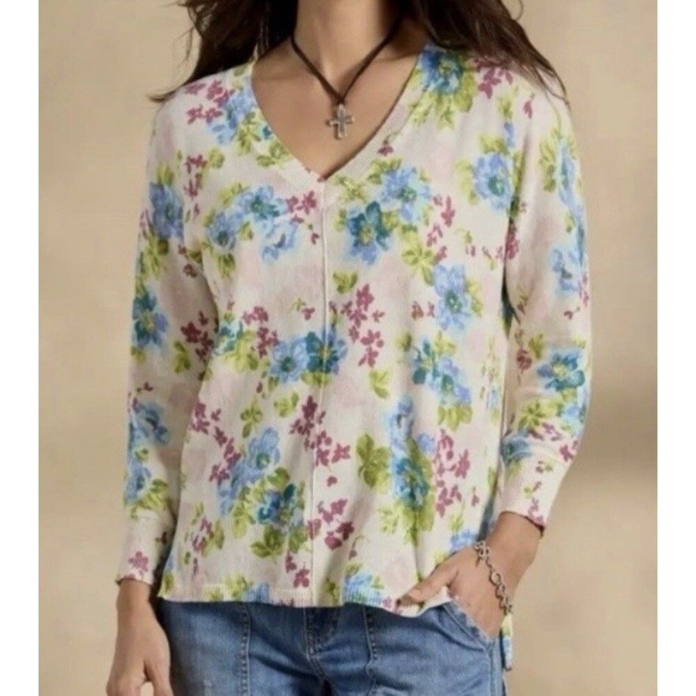 Womens Size S Sundance Floral V Neck Lightweight Sweater EUC
